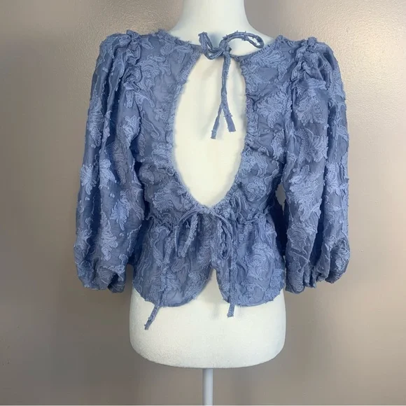 Free People Callie Balloon Sleeve Open Back Textured Blouse - Picture 10 of 16